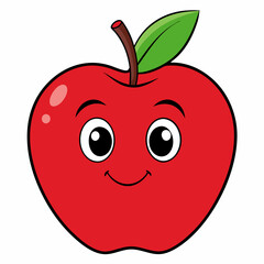 Red apple with leaves isolated on white, red apple vector illustration, fruti vector art, red apple silhouette, food icon, apples line art, eps