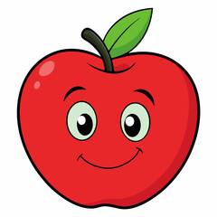 Red apple with leaves isolated on white, red apple vector illustration, fruti vector art, red apple silhouette, food icon, apples line art, eps