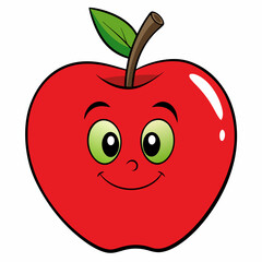 Red apple with leaves isolated on white, red apple vector illustration, fruti vector art, red apple silhouette, food icon, apples line art, eps