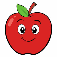 Red apple with leaves isolated on white, red apple vector illustration, fruti vector art, red apple silhouette, food icon, apples line art, eps