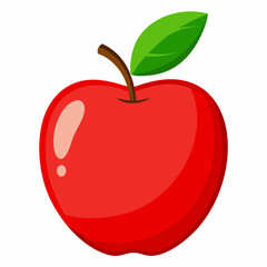 Red apple with leaves isolated on white, red apple vector illustration, fruti vector art, red apple silhouette, food icon, apples line art, eps