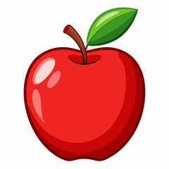 Red apple with leaves isolated on white, red apple vector illustration, fruti vector art, red apple silhouette, food icon, apples line art, eps