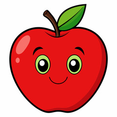 Red apple with leaves isolated on white, red apple vector illustration, fruti vector art, red apple silhouette, food icon, apples line art, eps