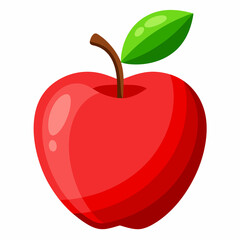 Red apple with leaves isolated on white, red apple vector illustration, fruti vector art, red apple silhouette, food icon, apples line art, eps