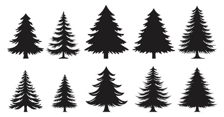 Fototapeta premium Christmas trees silhouettes isolated on transparent background