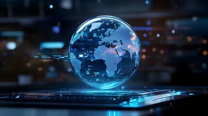 Glowing Digital Globe Representing Interconnected Global Networks and Technology