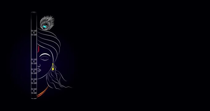 lord krishna line art motion graphics on dark background.