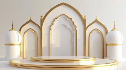 Fototapeta premium Islamic Golden Arches with a White Platform