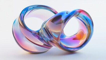 3D rendering of an abstract glass shape with rainbow colors.