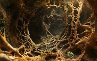 Expansive Underground Biomass   Intricate Network of Earthy Toned Root Systems and Mycelial Filaments