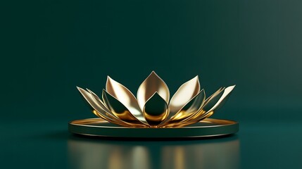 Golden Lotus Plate on Green Background in Simple, Elegant Style