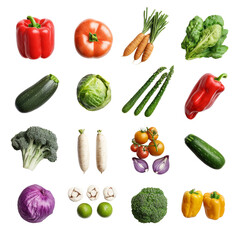 Fresh Vegetables Assortment,  Peppers, Tomatoes, Carrots, Spinach, Zucchini, Cabbage, Asparagus, Broccoli, Radishes, Onions, Garlic, Limes