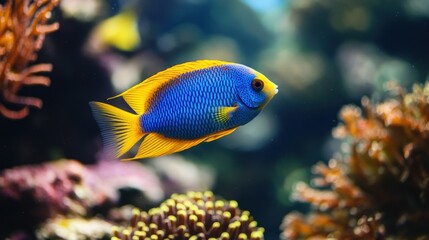 Vibrant Blue and Yellow Fish in Aquarium