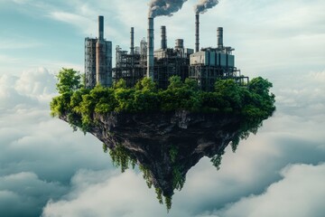 Obraz premium Floating island with industrial factories