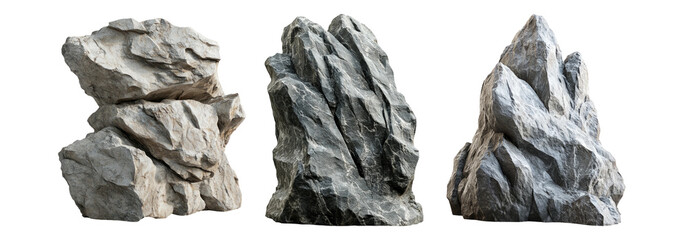 Various large rocks and stones isolated on transparent background