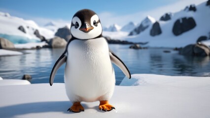 Obraz premium Cute baby penguin iceland background