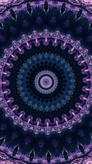 Intricate abstract mandala with violet blue colors kaleidoscopic pattern art illustration abstract background.