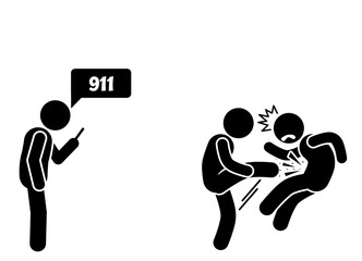 stick figure pictogram illustration of calling 911 for help