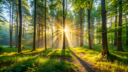 Sunny morning in the forest, Shadow from tree