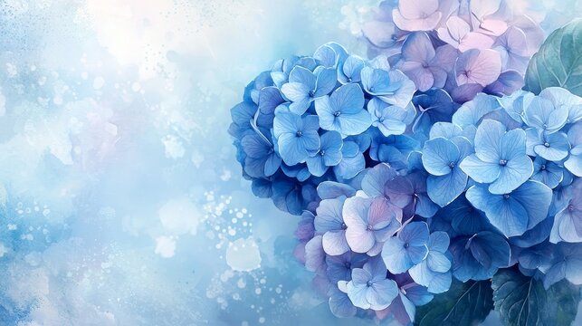 Soft-focus watercolor hydrangeas in a pastel blue palette.