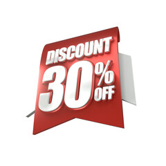 3d sales red and white discount price tag for composition 30 percent, amazing for product promotion