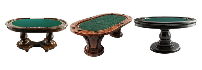 Poker tables set isolated on transparent background with casino furniture