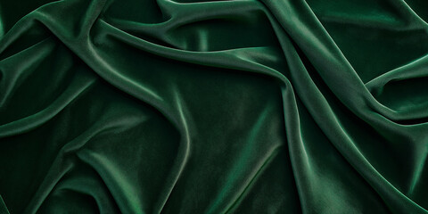 Fototapeta premium Elegant flowing green velvet background forming soft folds