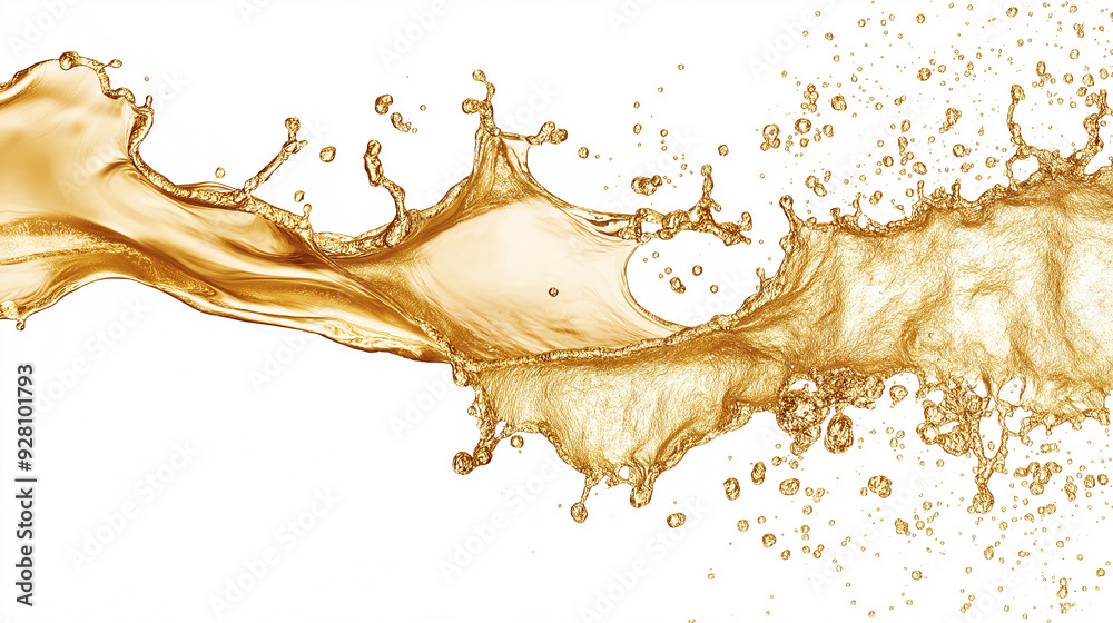 Poster golden liquid splashing and forming a beautiful shape