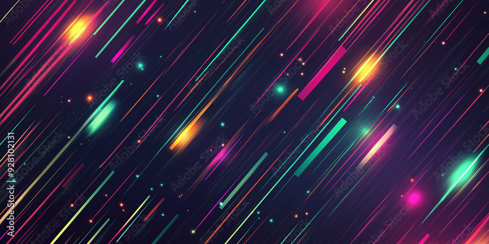 Poster Abstract background with colorful diagonal lines and particles flying