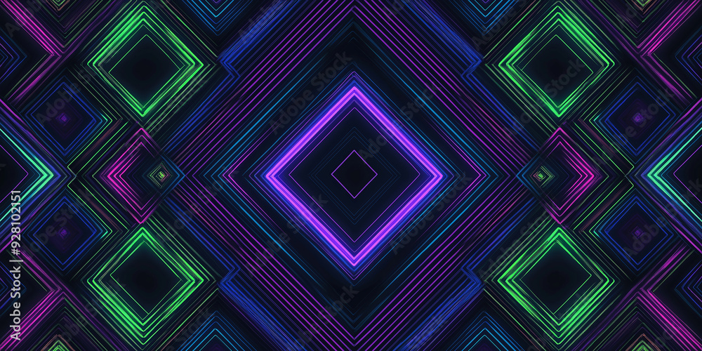 Poster Geometric neon lights background creating vibrant square pattern