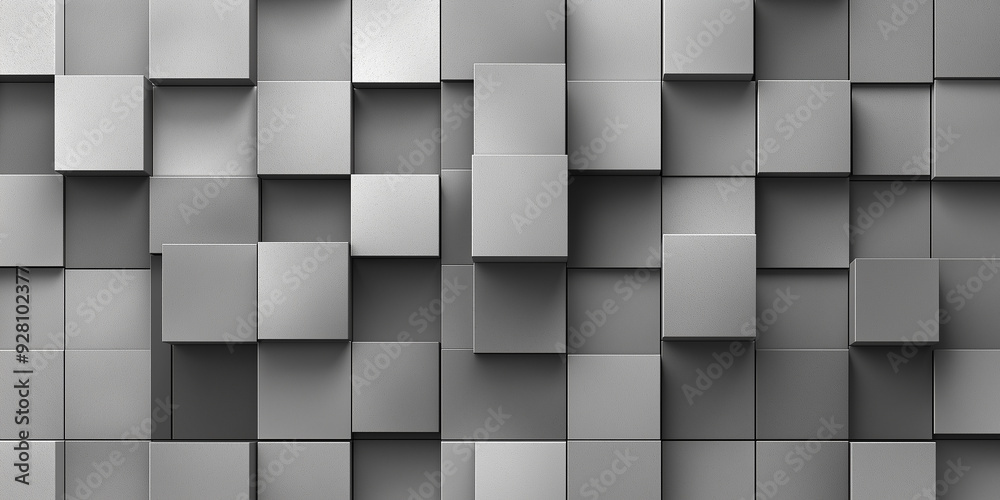Poster Abstract gray cubes wall forming a random pattern