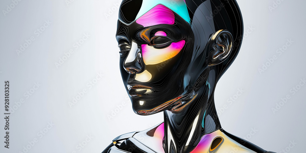 Aufkleber metallic female android face showing artificial intelligence