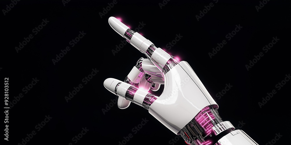 Aufkleber White robot hand pointing with index finger on black background