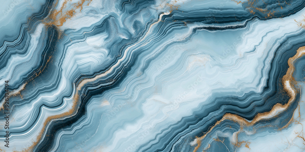 Poster blue and gold marble texture background creating wavy lines and golden veins