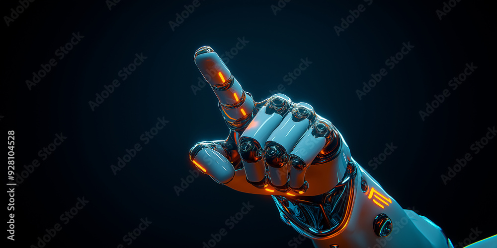 Aufkleber Robot hand pointing with index finger on dark background