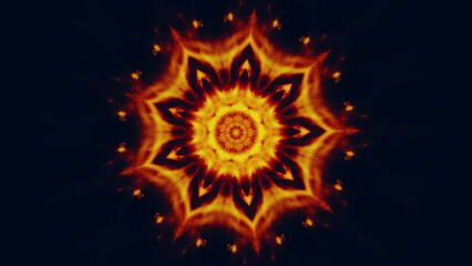 Abstract mandala art with radiant geometries glowing effect mystical star shape art illustration background.