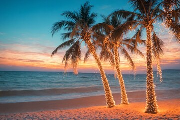 Fototapeta premium Beautiful beach scene sunset sky is deep blue Sunset on a beach