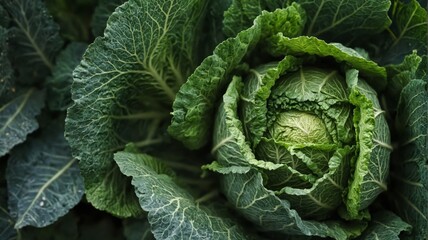 Close-up head cabbage cabbage green has large oval-shaped A vege
