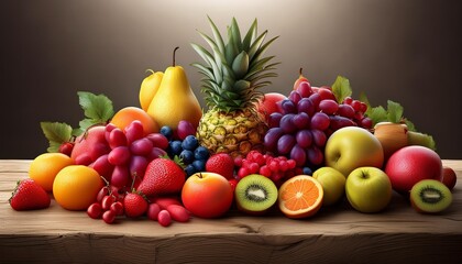 Fresh and colorful assortment of fruits and vegetables, including citrus