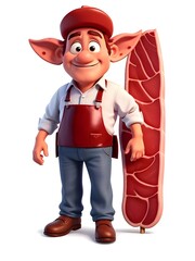 3d meat shop owner on white