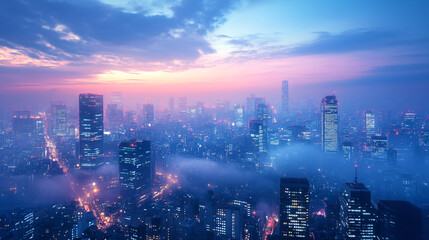 Fototapeta premium Panoramic high speed technology in big city concept, light abstract background. Speed concept. 