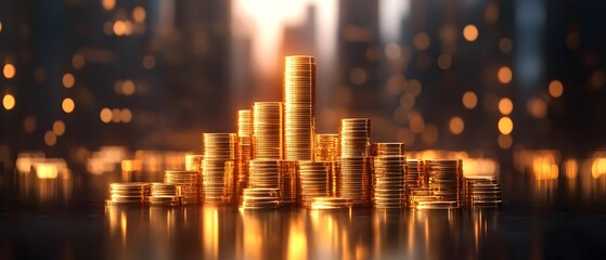Obraz premium Towering gold coin stacks representing wealth growth and financial security as a safe haven asset during uncertain economic and trade conditions Conceptual digital with a shiny glowing backdrop