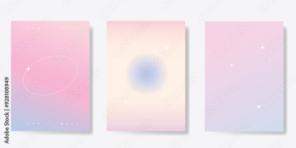 Wall mural abstract pastel gradient background vector set. minimalist style cover template with frame, sparkle.