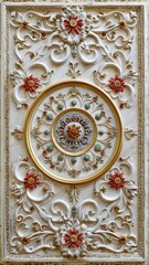 Fototapeta premium Decorative panel ornate design made white marble gold Baroque, B