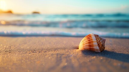 Obraz premium A single seashell on a sandy beach.