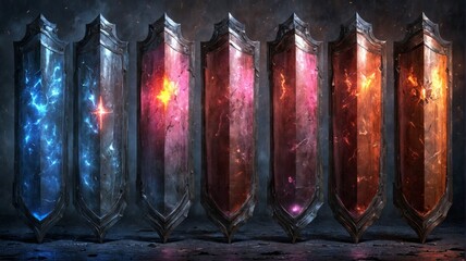 Row six shields arranged dark background are different A set of