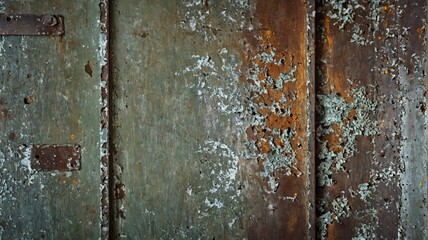 Close-up old rusted metal door door appears to Decayed metal wal