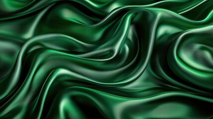 Obraz premium Luxurious Green Satin Fabric with Flowing Folds Close-up of rich green satin fabric with smooth, flowing folds, showcasing its luxurious texture and elegant sheen