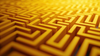Close-Up of Yellow 3D Maze with Geometric Patterns Detailed close-up of a yellow 3D maze, showcasing intricate geometric patterns and depth, representing complexity and challenge