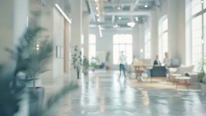 Obraz premium Blurred View of a Modern Office Space with Natural Light and People